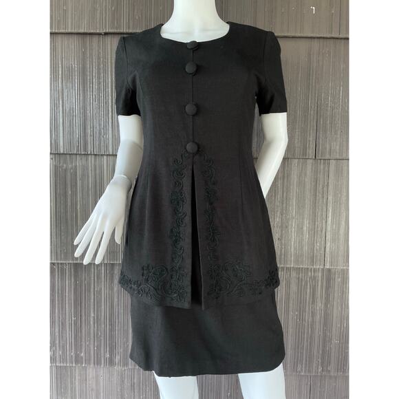 🔥Vintage Donna Ricco Linen Rayon Blend Embroidered Layered Mini Dress Size SP - Picture 2 of 16